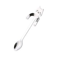 Stainless Steel Spoons BESTOMZ Kitten Design Hanging Cup Spoon Coffee Tea Spoons (Silver)