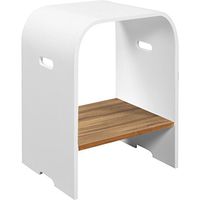 CP Backless Shower Bench Stool Chair Bathroom Shower Seat, Natural Acrylic Stone (White-Teak)