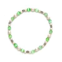Cats Eye Light Green and White Magnetic Therapy Stretch Anklet (Size XSmall - 8.5")
