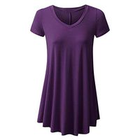 Meikosks Ladies Flowy Tops V Neck Short Sleeve T Shirt Solid Color Blouses Basic Pullover Purple