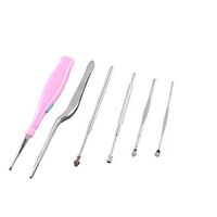 SUPVOX LED Ear Wax Pick Cleaner Remover Tool Ear Scoop Spoon Stainless Steel Wax Curette Set 6pcs