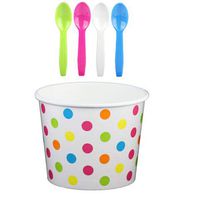 Worlds Paper Ice Cream Cups With Plastic Spoons Polka Dot Paper Yogurt Cups 12OZ Rainbow 50 Set