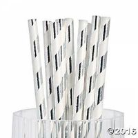 Paper Straws - Biodegradable Disposable Plastic Party Decorative straws (24, Silver Foil Striped)