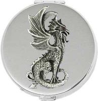 'Little Dragon' Round Silver Pill Box/Compact Travel Case (Gift Box Edition)