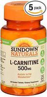 Sundown Naturals L-Carnitine 500 mg Tablets - 30 ct, Pack of 5