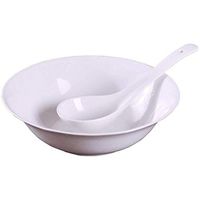 Bowl Soup Folk culture bowl Home 9-inch Ceramic Folk culture bowl Noodle Folk culture bowl, Salad Folk culture bowl, Send Spoon Cooking & Dining (Color : White, Size : 23 7cm) Hotel tableware home n