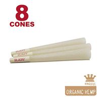 RAW 8 Organic King Size Hemp Cones - W Gallery Box - 109mm Pre Rolled Cones, 26mm Filter Tips, Pure Natural Unbleached Unrefined Rolling Papers, Bulk Pack Bundle, Compare Elements 110mm KS