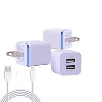 USB Wall Charger, 3-Pack 2.1A/3.0A mp Dual Port Quick Charger Plug Cube,Charger Adapter,Gift USB Data Line,Replacement for iPhone 7/6S/6S Plus/6 Plus/6/5S/5, Samsung Galaxy S7/S6/S5 Edge, LG,