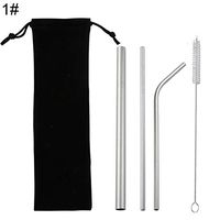 WskLinft Drinking Straw, 3Pcs Stainless Steel Smoothie Coffee Drinking Straw Tableware Set with Brush 1#