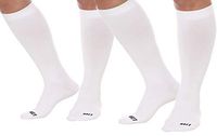 LISH 2 Pack Plain Jane Wide Calf Compression Socks - 15-25 mmHg Knee High Plus Size Support (White, M/L)