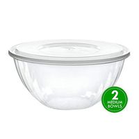 Plasticpro Disposable 96 Ounce Round Crystal Clear Plastic Serving Bowls With Lids, Party Snack or Salad Bowl, Chip Bowls, Snack Bowls, Candy Dish, Salad Container Pack of 2
