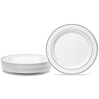 Silver Rimmed White Plate Set By Oasis Creations - Premium Hard Plastic - 50 x 9" -Washable & Reusable - Party Supplies For Birthdays, Celebrations, Buffets, Fiestas, Catering & More