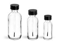 2 oz - Glass Bottles - Clear Glass with Black Brush Caps