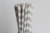 Silver Rugby Horizontal Striped Paper Straws (50)