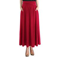 EDC Women's High Waist Pleated Skirts with Pocket Vintage Casual Professional Office Maxi Skirt (S, Red)