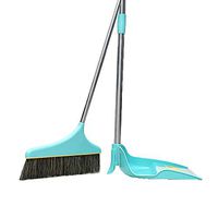 Upright Standing Dustpan and Brush Set Environmental Recycle Dust Pan with Long Handle, Bristle Combing Teeth and Angled Rubber Edge for Efficient Cleaning Compact Storage (Sky Blue)