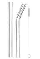 Reusable Metal Drinking Straws 4/8Pcs 304 Stainless Steel Sturdy Bent Straight Drinks Straw (Silver E)