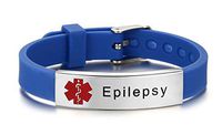 JF.JEWELRY Epilepsy Medical Alert ID Bracelet for Men & Women with Silicone Wristband -8 Size Adjustable,Blue