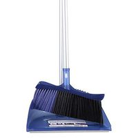 Broom and Dustpan Extra Long Handle Multi-Function Broom and Dustpan Stainless Steel Rod Soft Brush Magic Broom Set Used for Room Toilet Hotel (Color : Blue)