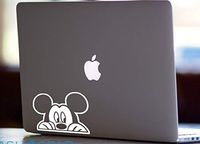 Die-Cut Vinyl Decal Sticker Mickey Mouse Peeking for MacBook Laptop Car Window (White)
