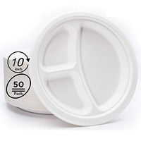 Mexago Disposable Plates with 3 Compartment - 10 inch | 50 Count - Natural Alternative to Paper Plate | Made of Sugarcane Bagasse