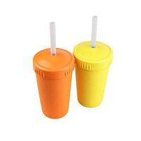 Re-Play Made in USA 2pk Straw Cups with Reusable Silicone Straw in Yellow and Orange | Made from Eco Friendly Heavyweight Recycled Milk Jugs - virtually Indestructible!