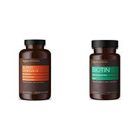 Amazon Elements Super Omega-3, Natural Lemon Flavor, 1280 mg per Serving (2 Softgels), 120 Softgels & Biotin 5000 mcg, Vegan, 130 Capsules (4 Month Supply)