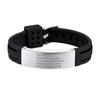 Supcare Personalized Silicone Medical Alert ID Bracelet Jewelry Stainless Steel, Medical Emergency Identification Bangle Bracelet with Black Adjustable Silicone Band
