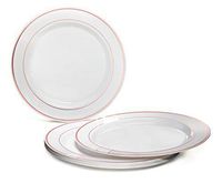 " OCCASIONS" 240 Plates Pack, Heavyweight Disposable Wedding Party Plastic Plates (10.5'' Dinner Plate, White & Rose Gold Rim)