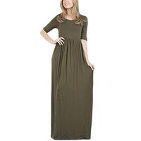 JQjian Fashion Women Solid O-Neck Half Sleeve Party Dress Draped Empire Waist Two Pocket Maxi Dress (XL, Green)