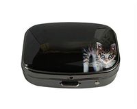 XUTAI Custom Personalized Square Stainless Steel Gun Silver Glass Travel Pill Case Vitamin Decoration Box (Animal Cat)