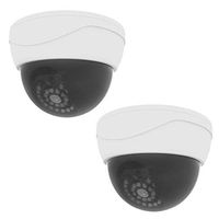 Dummy Fake Security CCTV Dome Camera 1 Flashing Red LED Light with Security Alert Sticker Decals (SDW-2B), 2 Pack, White