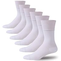 Forcool Men's Women's Diabetic Socks, Crew Dress Cushioned Seamless Toe Non Binding Unisex Diabetic Cotton Socks Loose Top Dry Fit for Better Circulation Extra Wide Socks, 6 Pairs White X Large