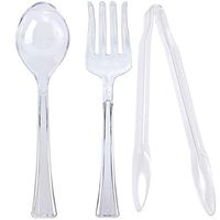 TigerChef Clear Heavy Duty Disposable Plastic Set Of 12 Serving Utensils 4 Serving Spoons 11.5 Inch, 4 Serving Forks 11.5 Inch, 4 Serving Tongs 12 Inch (Serving Set, Clear)