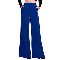 Meikosks Ladies Solid Color High Waist Pants Loose Wide Long Trousers with Pockets Flowing Palazzo Blue