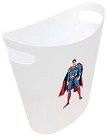 New! 2 Gallon Slim Style Wastebasket in a White Plastic Finish That Features Your Choice of a Novelty Theme Logo and a Free Trash Can Liner! (Superman)