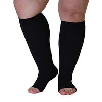 5XL Opaque Mojo Extra Wide Calf Compression Socks 20-30mmHg Graduated Bariatric Support Stockings - Lymphedema Plus Size Ankles Unisex Black Open Toe