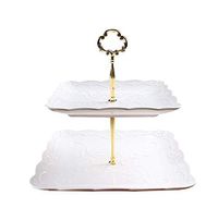 Bowl Household Ceramic Double-Layer Frame, White Square Candy Plate Dried Fruit nut Tray European Afternoon Tea Snack Rack, Size [20.5 24 16cm] Hotel tableware home noodles boiled fish soup bowl