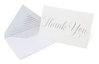 Metallic Foil Thank You Cards and Envelopes Classic Cursive Font 4 x 6 Inch Size Match Your Wedding or Party Colors - Set of 20 - Silver