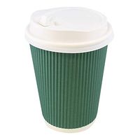 Lot45 Disposable Paper Cups with Lids, 100 Pack - 12 oz Coffee Cups To Go Expresso Cups with Rippled Sleeve in Green