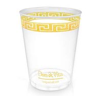 Dom & Vita 10 oz Gold Plastic Cups Bulk |Quality Crystal Clear Tumblers with Beautiful Patterned Gold Rim | Disposable Gold Rimmed Birthday Bar Wedding Cups | Reusable Party Decorations (60)