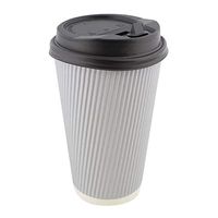 Lot45 Disposable Paper Cups with Lids, 100 Pack - 16 oz Coffee Cups To Go Expresso Cups with Rippled Sleeve in Grey