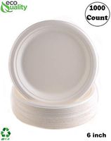 EcoQuality 100% Compostable 6-Inch Plates [1000 Count] - Natural SugarCane Biodegradable Compostable Bagasse Bamboo Environmentally Friendly - Plates for Dessert, Appetizers, Birthdays, Microwavable