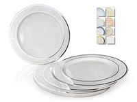 " OCCASIONS" 40 Plates Pack, Heavyweight Disposable Wedding Party Plastic Plates (7.5'' Appetizer/Dessert Plate, White & Silver Rim)