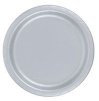 240 Silver (10 Pks of 24) 7 Inch Wax Coated Plain Solid Color Dessert Cake Paper Plates