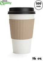 500 Pack - 16 oz Disposable White Paper Coffee Cups with Black Dome Lids and Protective Corrugated Cup Sleeves - Perfect Disposable Travel Mug for Home, Office, Coffee Shop, Travel, Tea