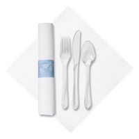 Hoffmaster 119997 Pre-Rolled FashnPoint Dinner Napkin and Heavyweight Blue Snowflake Clear Cutlery, Bagged, 15-1/2" x 15-1/2", White (Pack of 100)