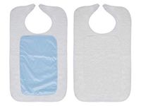 Pack of 12 Adult Clothing Protectors with Partial Barrier, White 18 x 30. Reusable, Waterproof Adult Bibs with Hook and Loop Closure. Machine Washable Mealtime Protector for Men and Women.