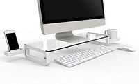 UBOARD BASIC - Tempered Glass Monitor Stand Shelf Multiboard for your PC, iMac and iPhone (White)