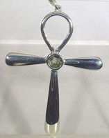 Moldavite Ankh Egyptian Key of Life Sterling Silver Pendant Large